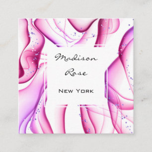 Tarjeta De Visita Cuadrada Girly y trendy rosa púrpura blanco tinta y destell
