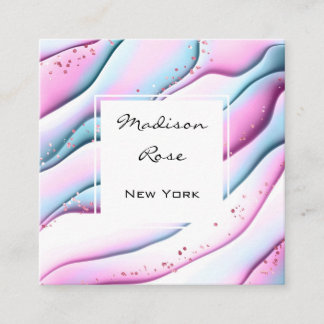 Tarjeta De Visita Cuadrada Girly y trendy rosa tinta blanca y purpurina