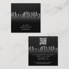 Tarjeta De Visita Cuadrada Glam Black Driving Purpurina QR Code Social Media
