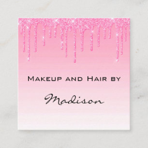 Tarjeta De Visita Cuadrada Glam Blush Rosa Rosa Brillo Goteo Artista de Maqui