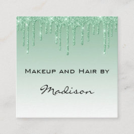 Tarjeta De Visita Cuadrada Glam Green Dripping Purpurina Drist Artist