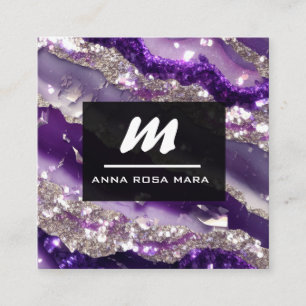 Tarjeta De Visita Cuadrada *~* Glam Lavanda púrpura de lujo QR AP66 inicial