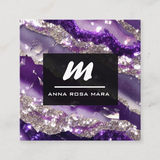 Tarjeta De Visita Cuadrada *~* Glam Lavanda púrpura de lujo QR AP66 inicial (Anverso)