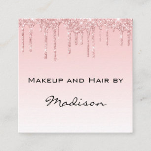 Tarjeta De Visita Cuadrada Glam Pink Rose Gold Glitter Drips Artista de Maqui
