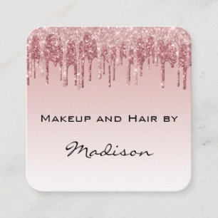 Tarjeta De Visita Cuadrada Glam Pink Rose Gold Glitter Drips Artista de Maqui