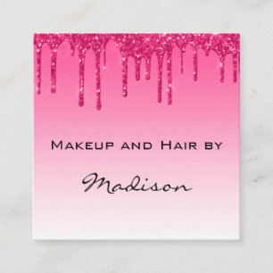 Tarjeta De Visita Cuadrada Glam Rosa Caliente Brillante Brillo Maquilladora