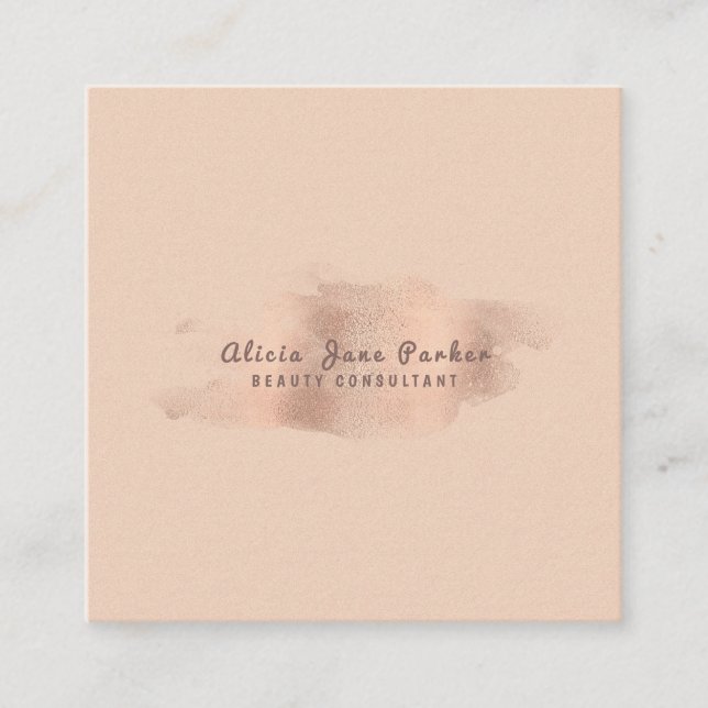 Tarjeta De Visita Cuadrada Glam Rosa Gold Copper Relieve metalizado | Beautic (Anverso)