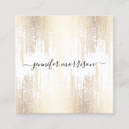 Tarjeta De Visita Cuadrada Glam Script Gold Confetti Rain