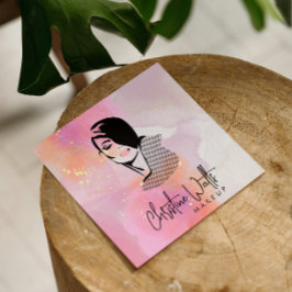 Tarjeta De Visita Cuadrada Glamorosa Rubor color de agua rosado Sparkly Makeu