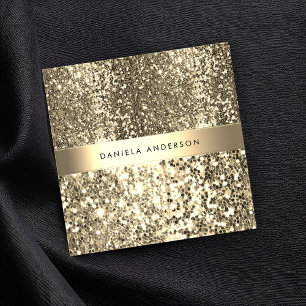 Tarjeta De Visita Cuadrada Glamoroso Champagne Gold Purpurina Luxury