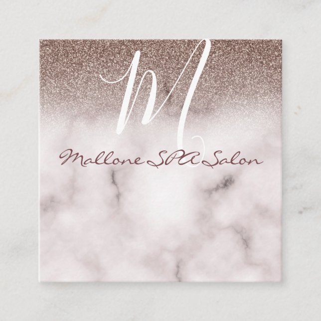 Tarjeta De Visita Cuadrada Glamour Elegante Moda de mármol Purpurina púrpura  (Anverso)