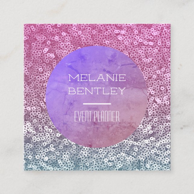 Tarjeta De Visita Cuadrada Glamour espumoso de morado Aquamarine (Anverso)