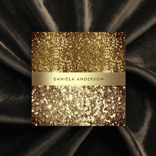 Tarjeta De Visita Cuadrada Glamour Gold Bronze Purpurina Luxury
