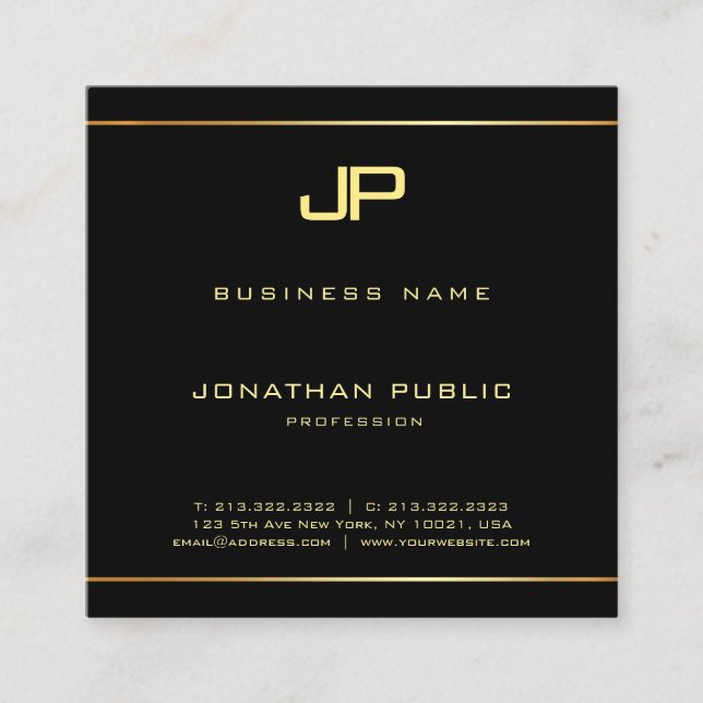 Tarjeta De Visita Cuadrada Glamour Gold Monograma Luxe Dorado creativo (Anverso)
