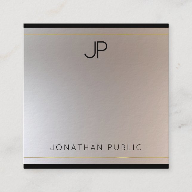 Tarjeta De Visita Cuadrada Glamour Monograma moderno Moda dorada plateado (Anverso)