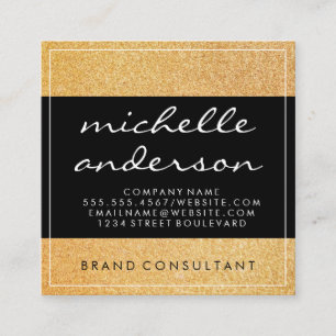 Tarjeta De Visita Cuadrada Glamour Purpurina dorado