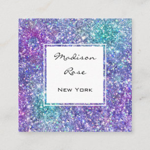 Tarjeta De Visita Cuadrada Glamour Tendencia Purpura, Azul y Verde Brillo Pur