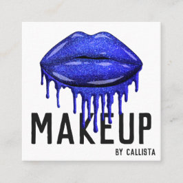 Tarjeta De Visita Cuadrada Glamuroso Purpurina azul espárrago maquillaje labi
