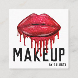 Tarjeta De Visita Cuadrada Glamuroso Purpurina Rojo Espumoso goteo labios maq