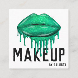 Tarjeta De Visita Cuadrada Glamuroso Purpurina verde espumoso maquillaje de l
