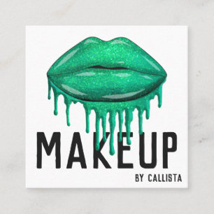 Tarjeta De Visita Cuadrada Glamuroso Purpurina verde espumoso maquillaje de l
