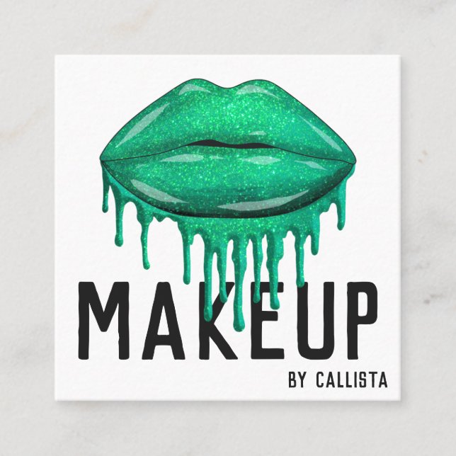 Tarjeta De Visita Cuadrada Glamuroso Purpurina verde espumoso maquillaje de l (Anverso)