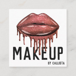 Tarjeta De Visita Cuadrada Glamuroso Rosa de glamour goteo de labios de labio