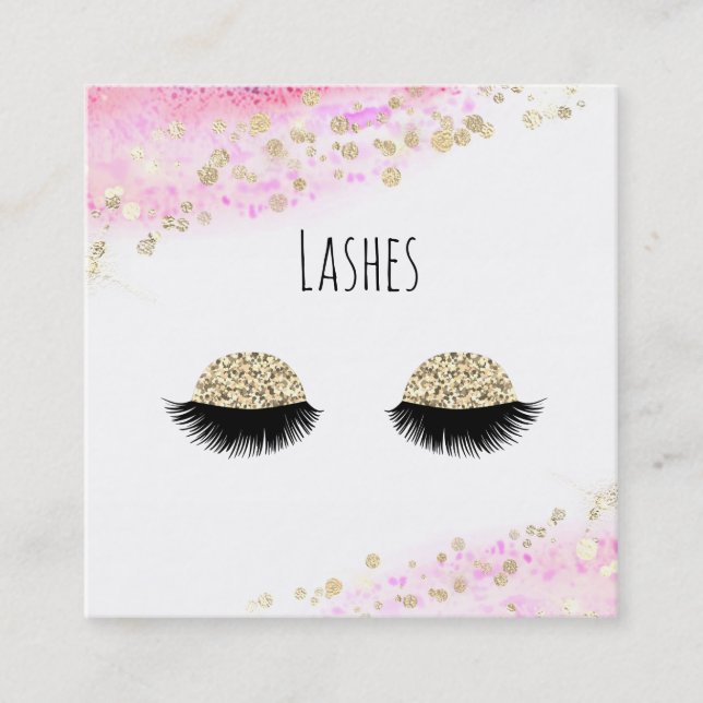 Tarjeta De Visita Cuadrada *~* Glitter de oro rosado pastelLatiguillos abstra (Anverso)