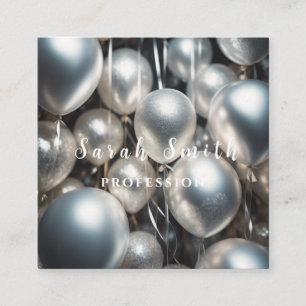 Tarjeta De Visita Cuadrada Globos Brillantes Plateados Fiesta Brillante