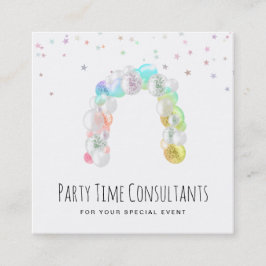 Tarjeta De Visita Cuadrada *~* Globos Fiesta arcoiris planificador de eventos