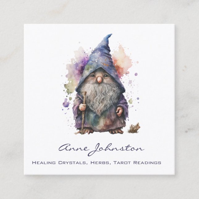 Tarjeta De Visita Cuadrada Gnome de acuarela (Anverso)
