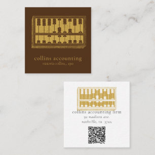 Tarjeta De Visita Cuadrada Gold Abacus QR Code Brown Square Biz Card