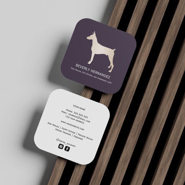 Tarjeta De Visita Cuadrada Gold Doberman Dog Walker Entrenador Puppy sentado (Subido por el creador)