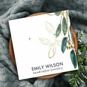 TARJETA DE VISITA CUADRADA GOLD GREEN EUCALYPTUS FAUNA EARRRRING STUD PANTALL