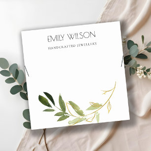 TARJETA DE VISITA CUADRADA GOLD GREEN FAUNA WATERCOLOR NECKLACE PANTALLA LOGO