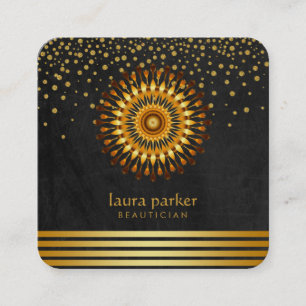 Tarjeta De Visita Cuadrada Gold Lotus Flower Confetti Yoga Meditation Spa