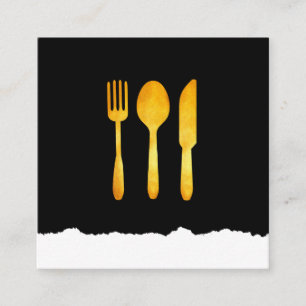 Tarjeta De Visita Cuadrada Gold Luxe Food Utensiers Torn Look