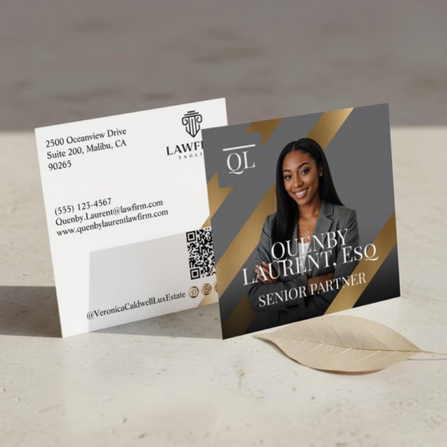 Tarjeta De Visita Cuadrada Gold Luxury Lawyer Law Firm Photo Monogram Luxe (Gold Luxury Lawyer Law Firm Photo Monogram Luxe Square Business Card)