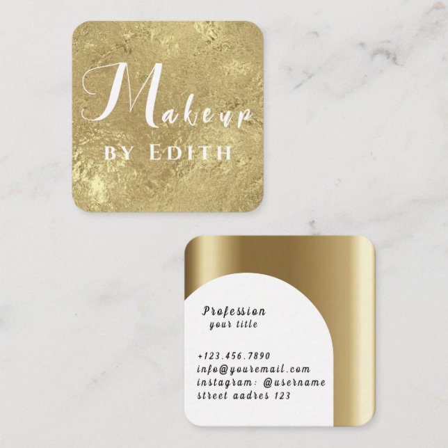 Tarjeta De Visita Cuadrada Gold Luxury Purpurina Marble Makeup