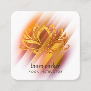 Tarjeta De Visita Cuadrada Gold Pink Lotus Flor Yoga Instructor Zen Art