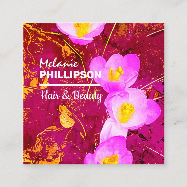 Tarjeta De Visita Cuadrada Gold Pink Modern Hair Beauty Square (Anverso)