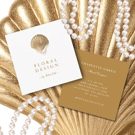 Tarjeta De Visita Cuadrada Gold Seashell & Pearls Coastal Chic Any Profession