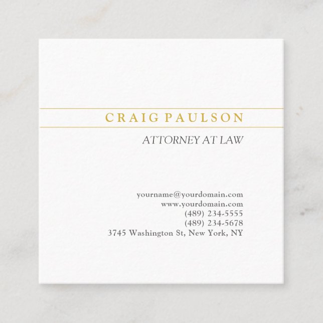 Tarjeta De Visita Cuadrada Gold & White Consultant Attorney Profession Matte  (Anverso)