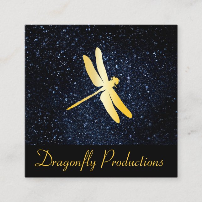 Tarjeta De Visita Cuadrada Golden Dragonfly / Night Sky (Anverso)