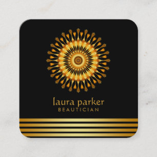 Tarjeta De Visita Cuadrada Golden Lotus Flor Yoga Mediation Health Spa