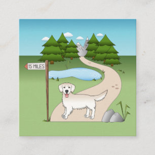 Tarjeta De Visita Cuadrada Golden Retriever Crema Inglesa junto a un sendero 