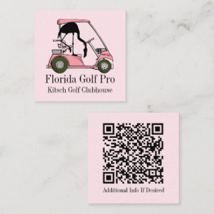 Tarjeta De Visita Cuadrada Golfista Palo de Golf Flamingo Rosa Pastel Persona