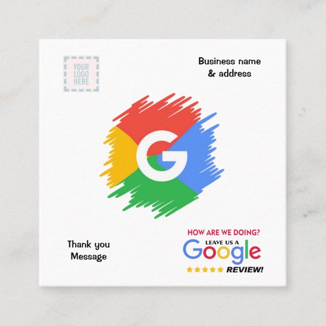 Tarjeta De Visita Cuadrada Google Review & Business Card con código QR vincul (Anverso)