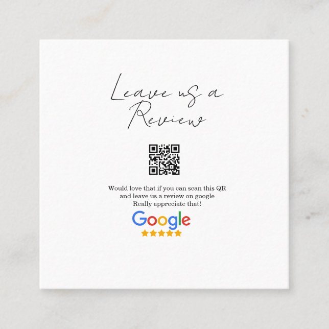 Tarjeta De Visita Cuadrada Google review business logo Scan QR review (Anverso)