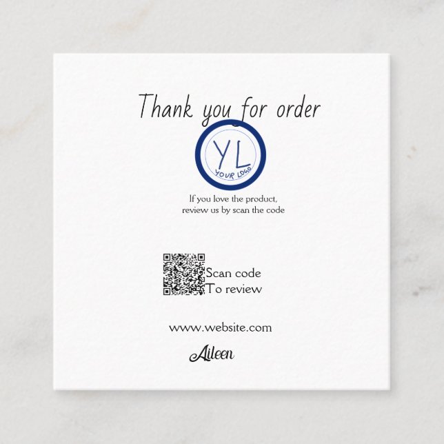 Tarjeta De Visita Cuadrada Google review business logo website scan QR code (Anverso)